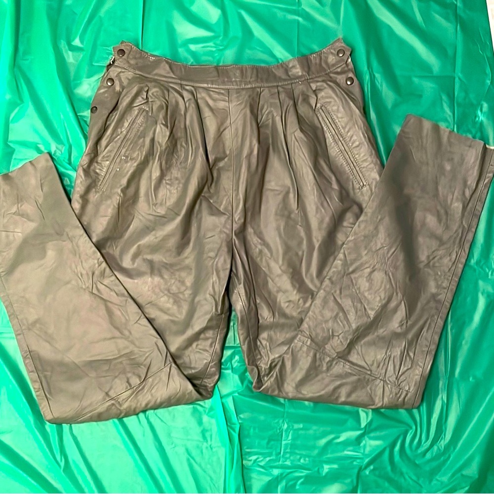100% Genuine Leather - Gray Straight Leg Pants